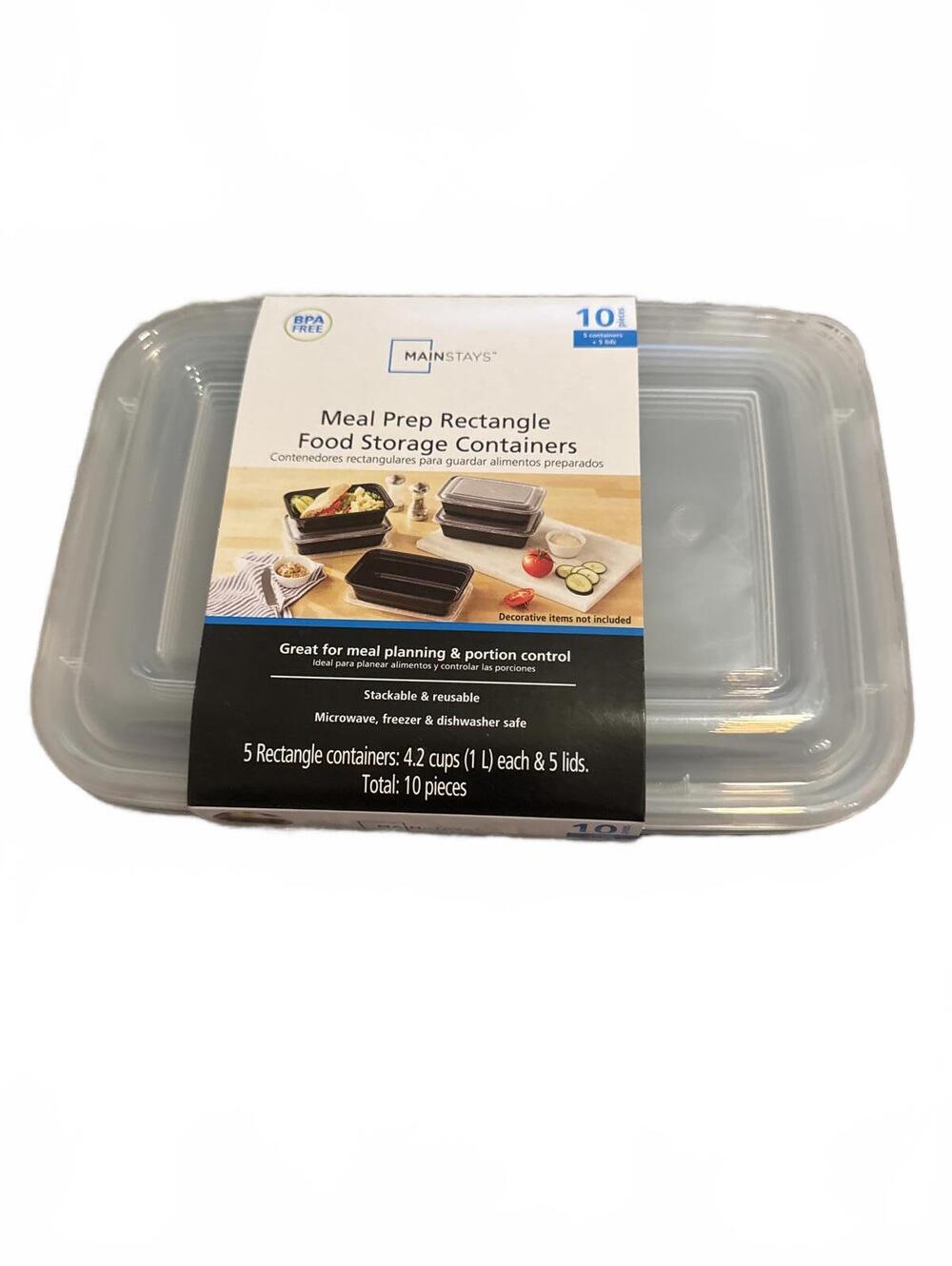 Mainstays Meal Prep Rectangle Food Storage Containers 10pc Black Clear